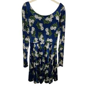 RARE Vintage ‘90s BETSEY JOHNSON Velvet Navy Rose Floral Skater Dress Large